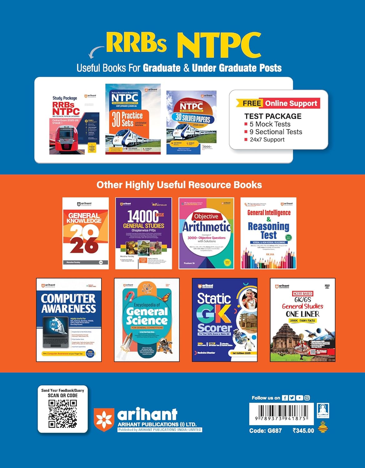 Arihant RRBs NTPC 30 Practice Sets CBT (Stage I) 2025–26 | English Medium