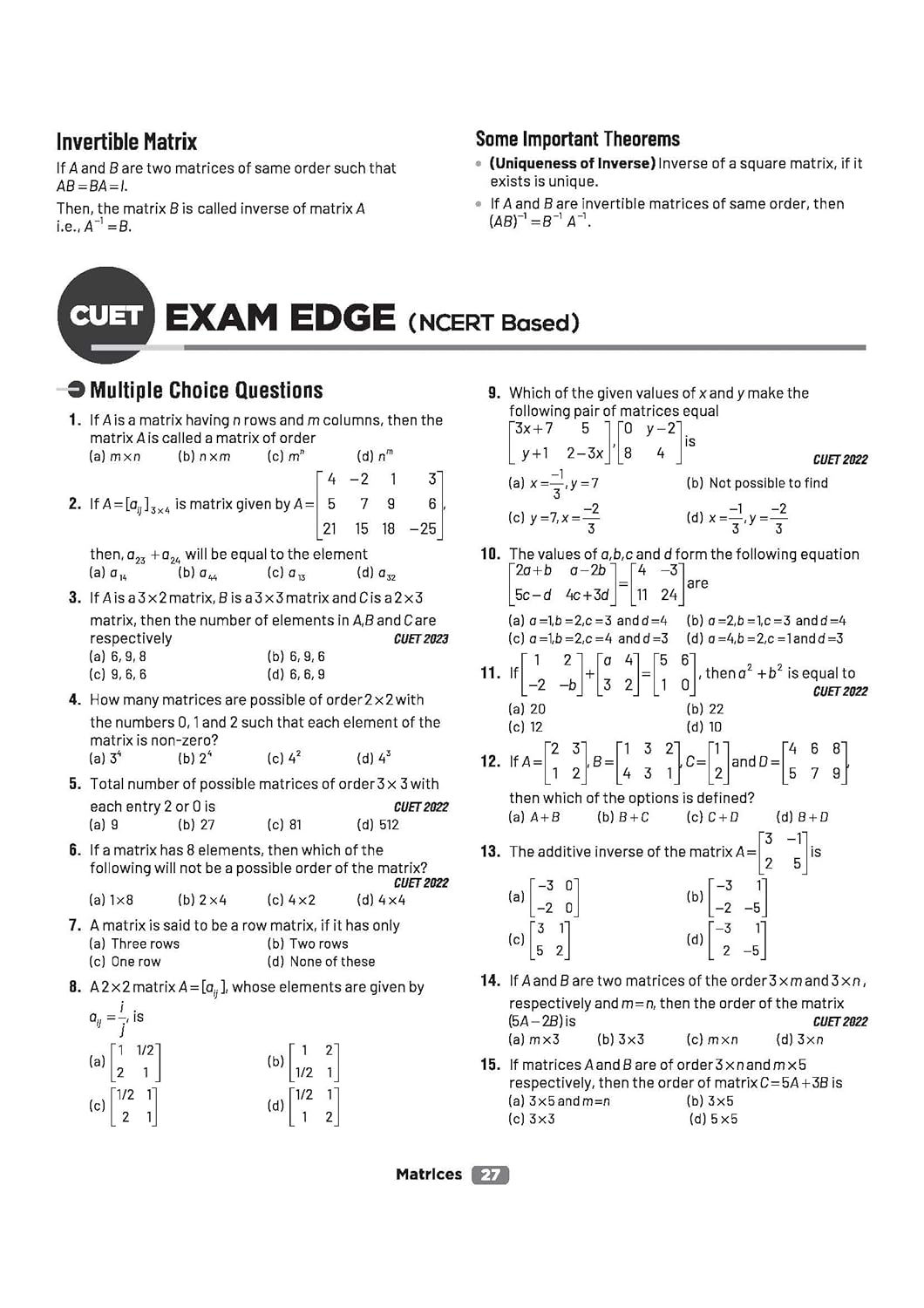 Arihant CUET UG 2026 Mathematics | Chapterwise Notes & Question Bank | English Medium