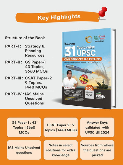 Disha - Errorless 31 Years UPSC Topicwise civil Services IAS Prelims by Dr. Mrunal Patel (16th Edition) English Medium