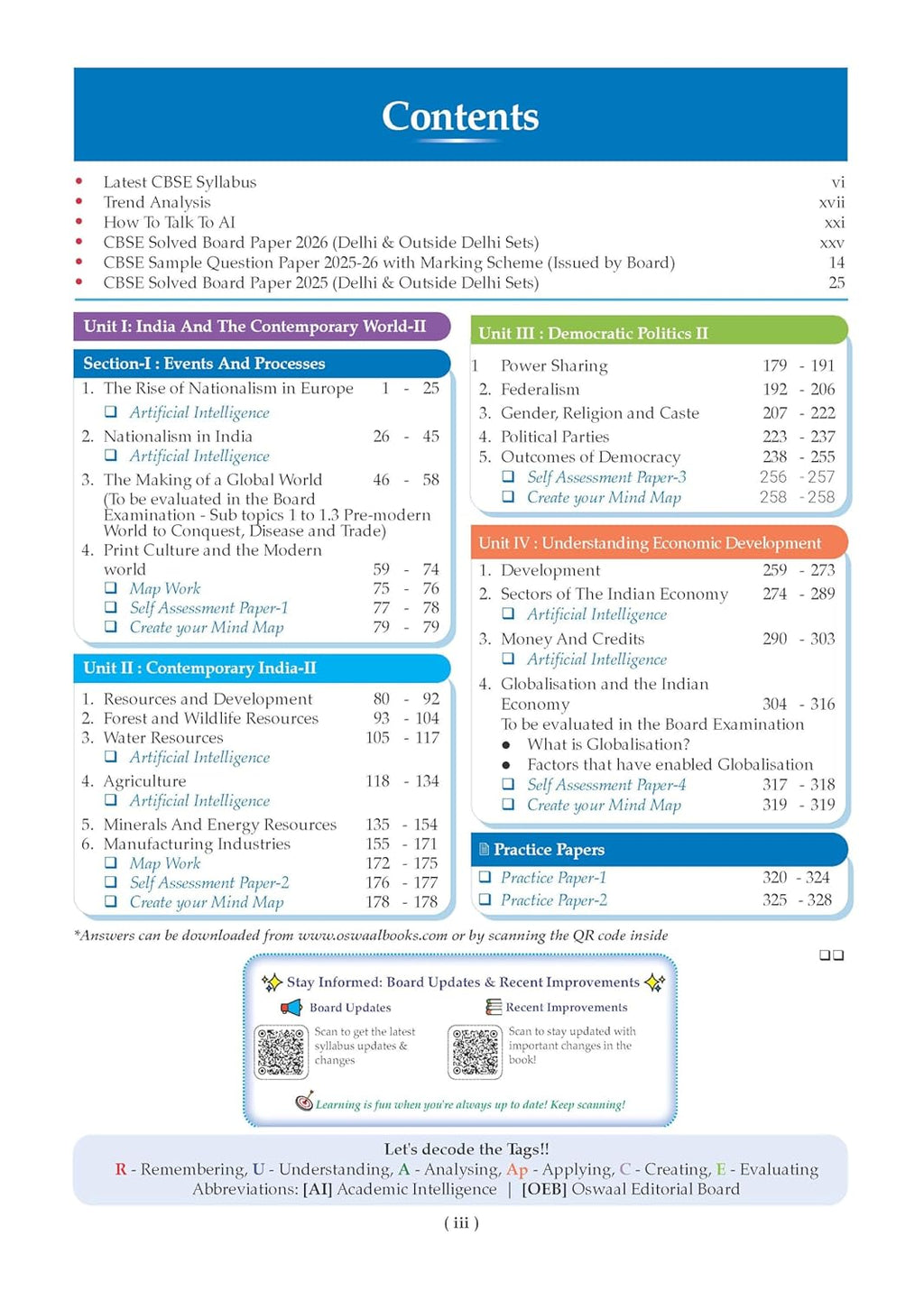 Oswaal CBSE Class 10 Social Science Question Bank (2017–2026 ) chapter & Topic-wise Solved Paper | English Medium