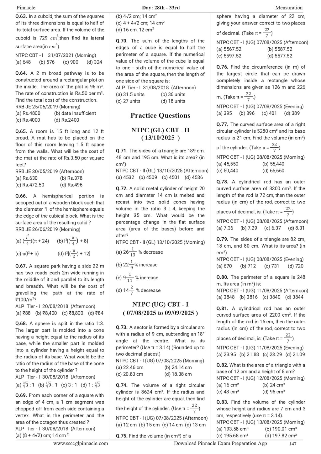 Pinnacle - Railway Maths Book 2026 (3rd Edition) 6200+ MCQs (PYQ) English Medium