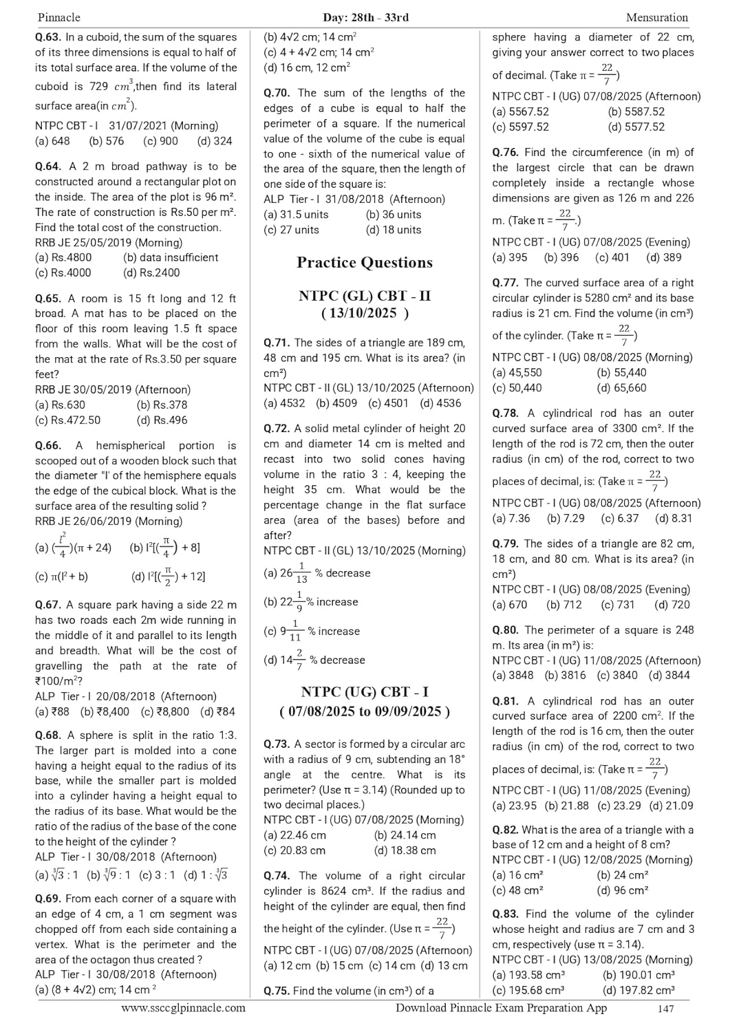 Pinnacle Railway Maths Book 2026 | 3rd Edition | 6200+ MCQs (PYQ) English Medium