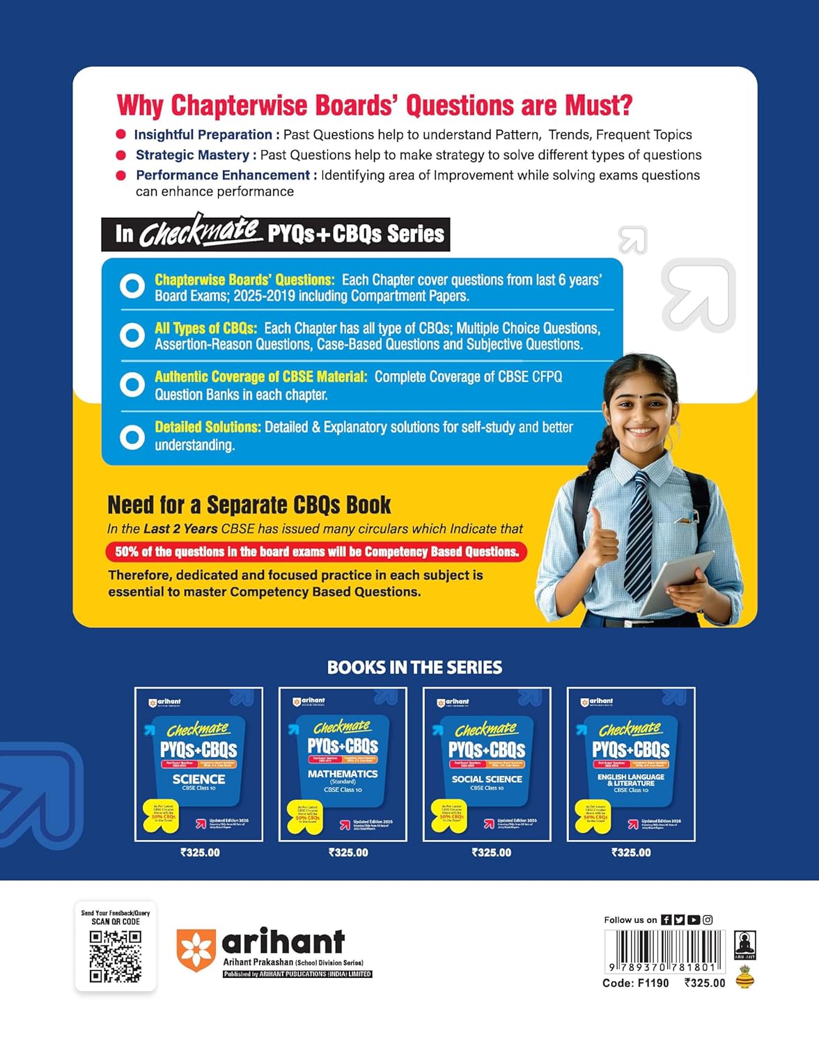 Arihant Checkmate PYQs + CBQs Mathematics (Standard) Class 10 | Updated Edition 2026