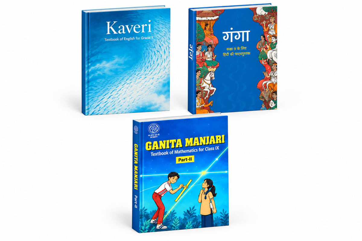 NCERT Class 9th Maths (Ganita Manjari Part 2)+ Hindi (Ganga)+ English (Kaveri) Combo | Complete Book Set New Edition (2026-2027)