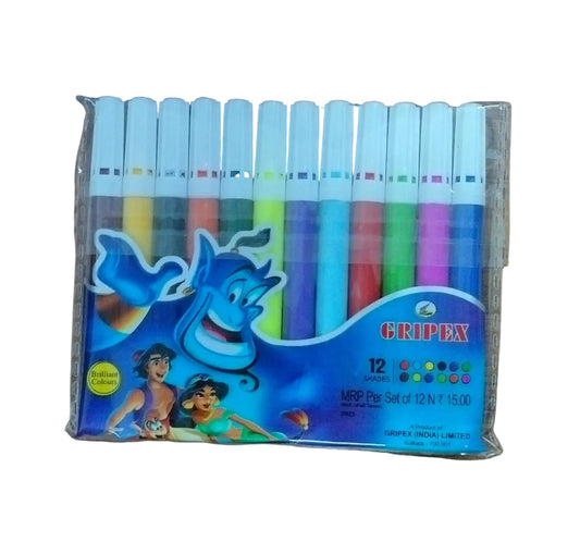 Gripex Mini Water Colour Pens 12 Shades | Bright & Smooth Colour Pens for Kids
