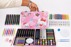 Super Mega Art Set for Kids – 54+ Pieces Drawing & Coloring Kit | Watercolors, Oil Pastels, Sketch Pens, Paints & Accessories | Cute Pink Cartoon Art Box
