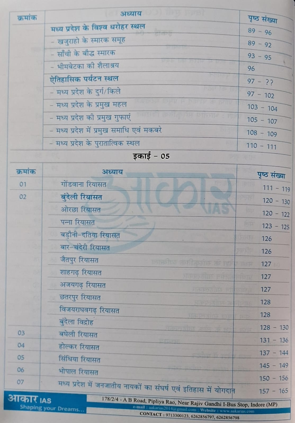 (XEROX)----Aakar IAS MPPSC Mains Paper-1, Part-1, Unit-4,5 Itihas Evam Sanskriti – MP ki Sanskritik Virasat, Riyasatein evam Janjatiya Nayak | Hindi Medium