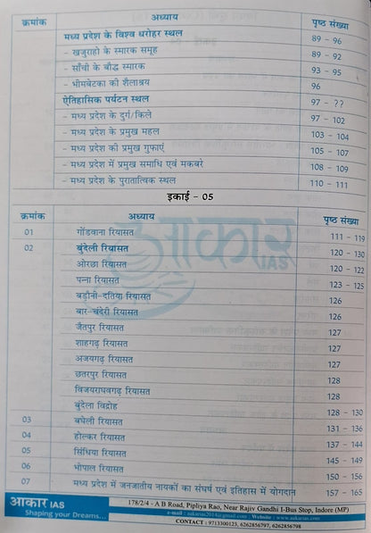 Aakar IAS MPPSC Mains Paper-1, Part-1, Unit-4,5 Itihas Evam Sanskriti – MP ki Sanskritik Virasat, Riyasatein evam Janjatiya Nayak | Hindi Medium