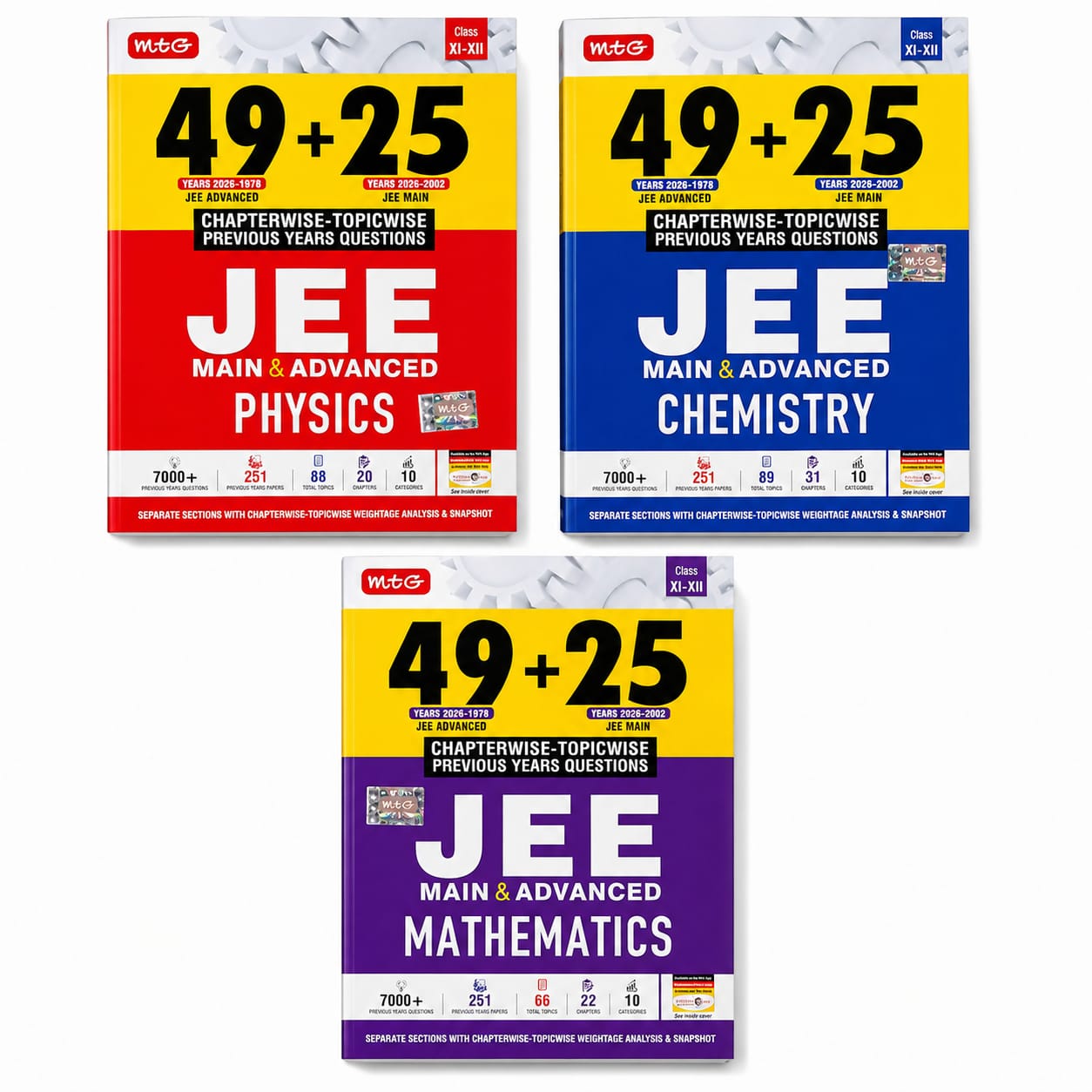 MTG 49 + 25 Years JEE Main (2026-2002) and JEE Advanced (2026-1978) Physics, Chemistry & Mathematics PYQ (Set of 3 Book) (English Medium)