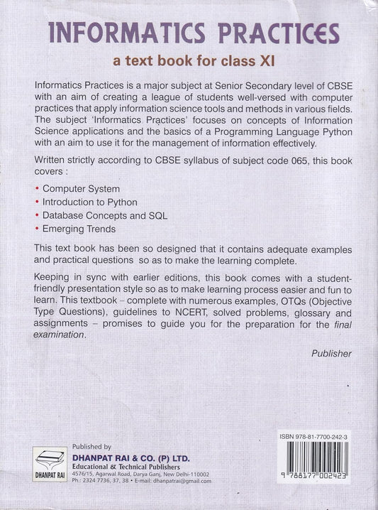 Dhanpat Rai Informatics Practices Class 11 (2026-27) by Sumita Arora (English Medium)
