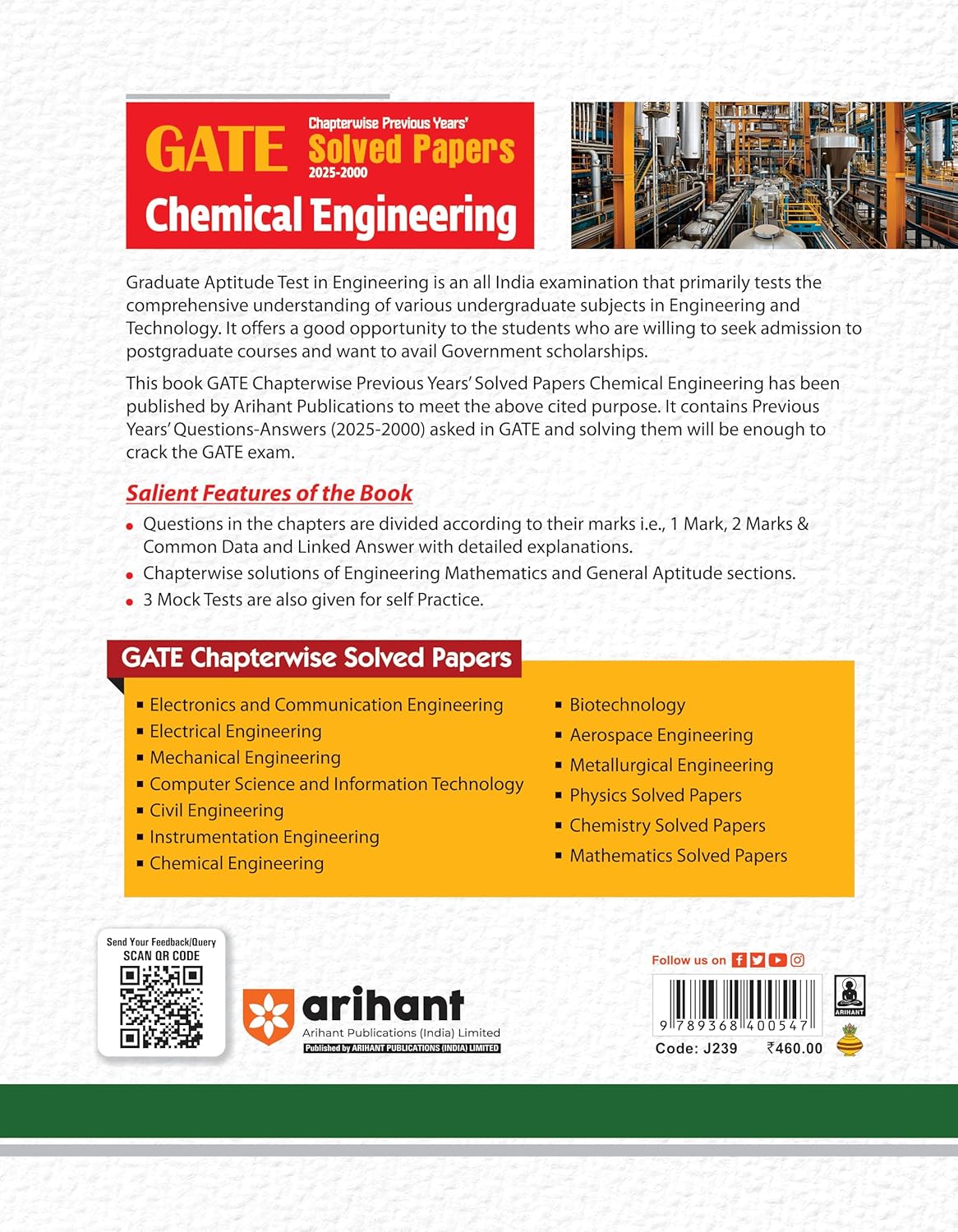 Arihant GATE Chemical Engineering Chapterwise Previous Years’ Solved Papers (English) By-Nikhil Kr. Gupta