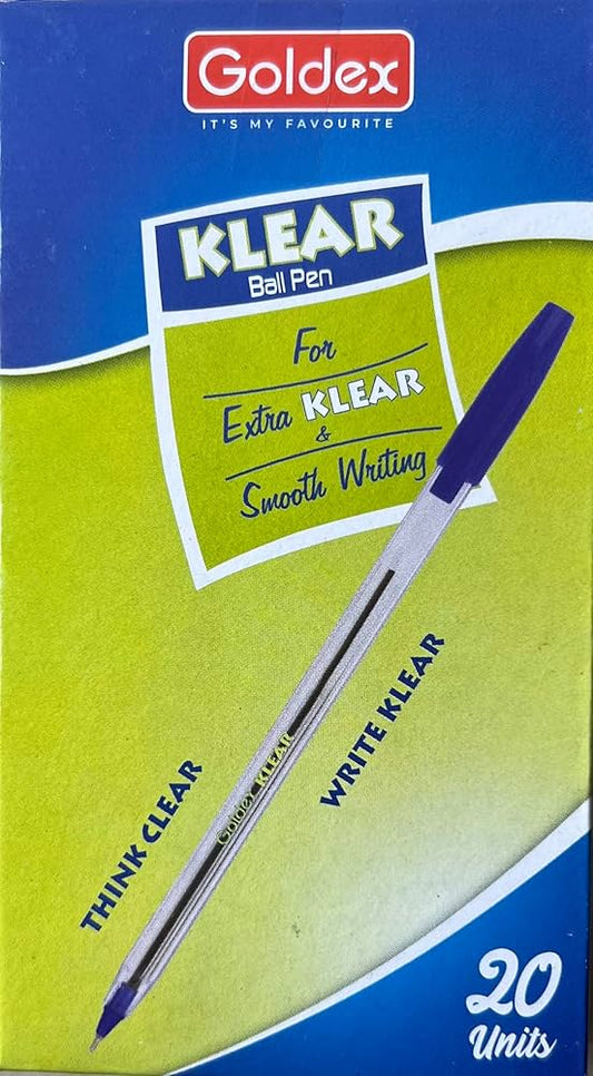 Goldex Klear Ball Pen Blue – Pack of 20 Units