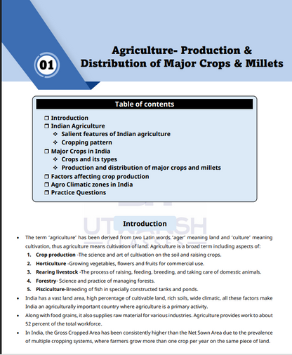 Utkarsh Agriculture and Water Resources MPPSC Mains Paper 1 Part B Unit 02(English Medium)