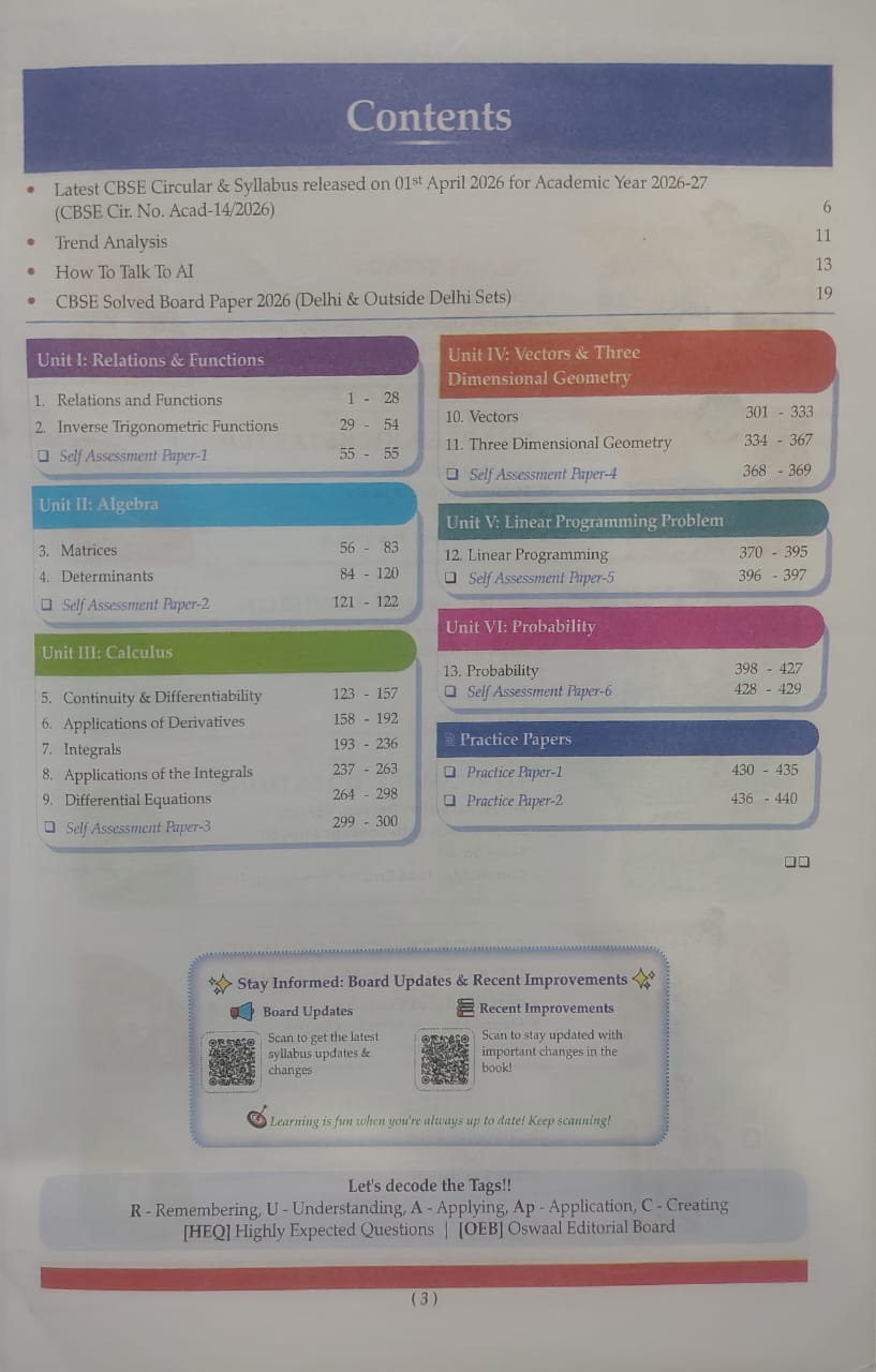 Oswaal Class 12 Mathematics CBSE Question Bank | Chapter & Topic-wise Solved Papers  (2017–2026) (English Medium)