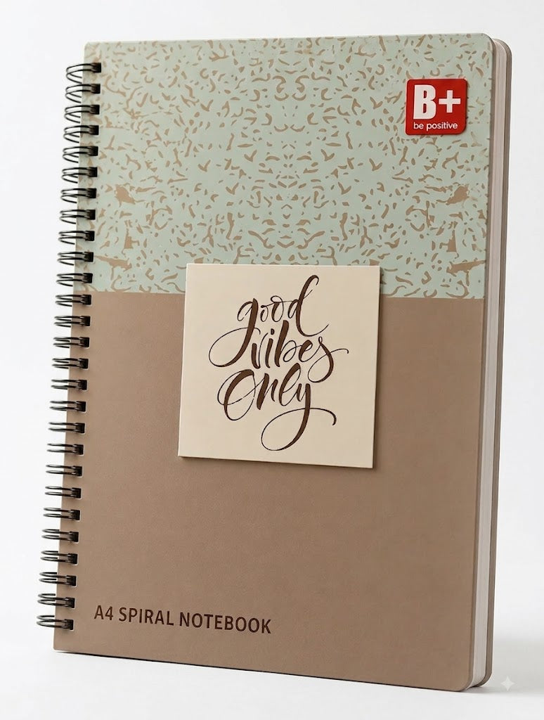 B+ Be Positive A4 Spiral Notebook – 180 Pages (Unruled)