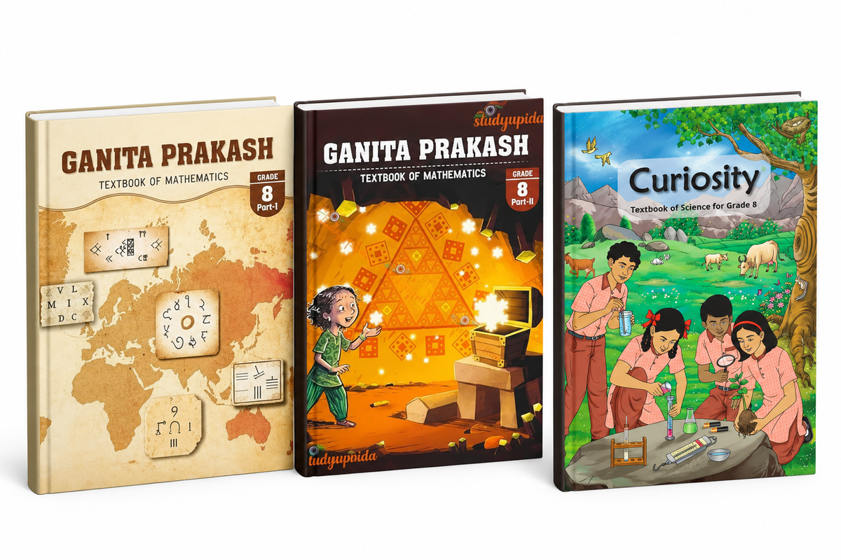 NCERT Class 8 Book Combo of 3 | Ganita Prakash Mathematics Part 1 & 2 + Curiosity Science Textbook (English Medium)