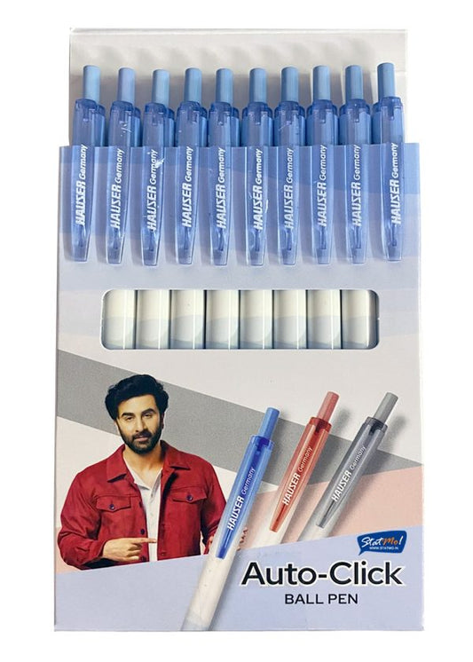 Hauser Germany Click Blue Ball Pen – Pack of 10 Pieces, Smooth Writing Pens