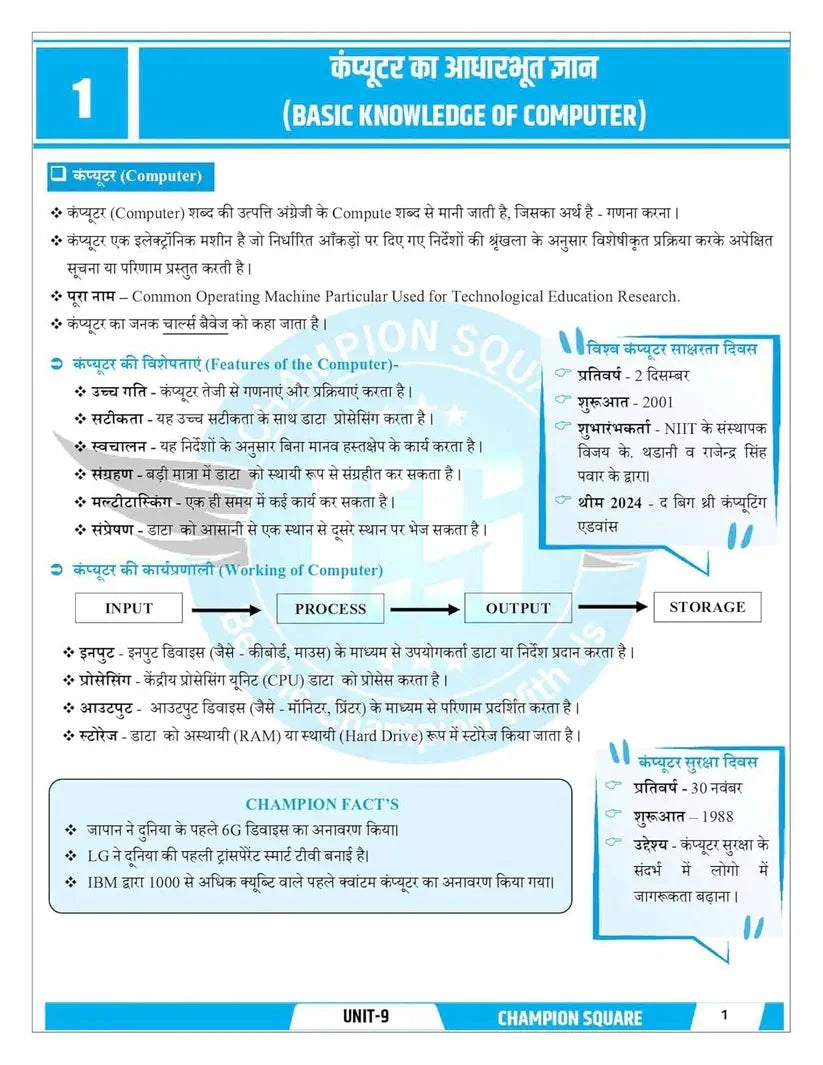 Champion Square - MPPSC Prelims (Unit-9) Suchna Evam Sanchar Prodyogiki (Hindi Medium)