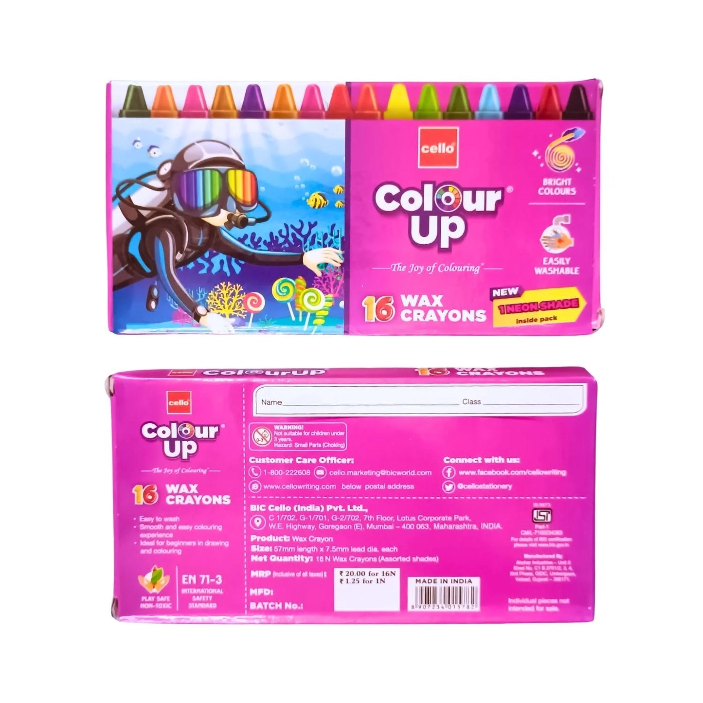 Cello Colour Up Wax Crayons 16 Colours | Smooth & Vibrant Colour Crayons