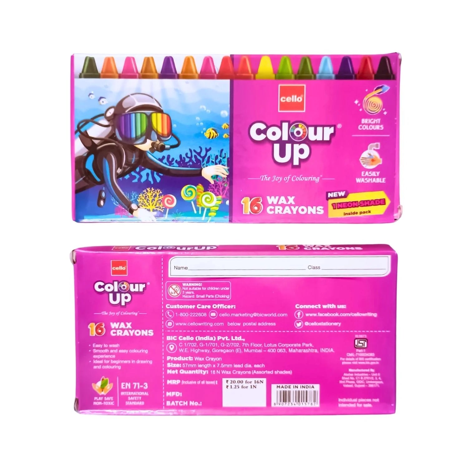 Cello Colour Up Wax Crayons 16 Colours | Smooth & Vibrant Colour Crayons