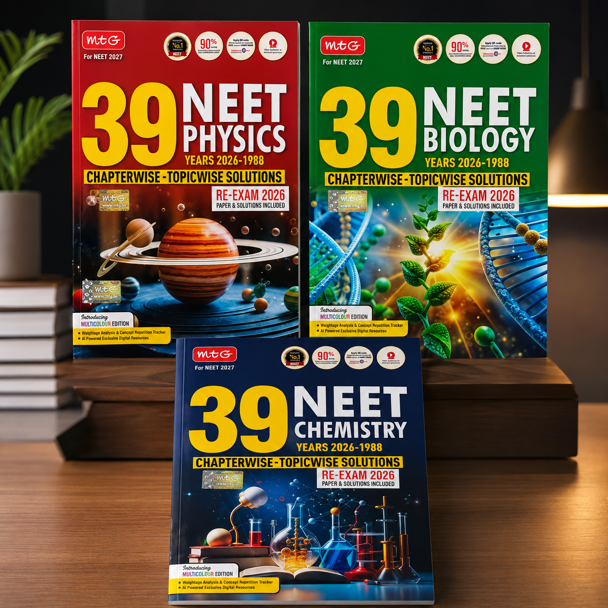 MTG 39 Years NEET Physics, Chemistry & Biology Chapterwise & Topicwise Solutions Combo Set (1988–2026) Includes Re-Exam 2026 (English Medium)