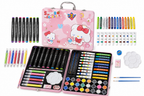 Super Mega Art Set for Kids – 54+ Pieces Drawing & Coloring Kit | Watercolors, Oil Pastels, Sketch Pens, Paints & Accessories | Cute Pink Cartoon Art Box
