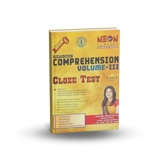Neon Classes Reading Comprehension – (Volume 3) Cloze Test Book by Manisha bansal | English Medium