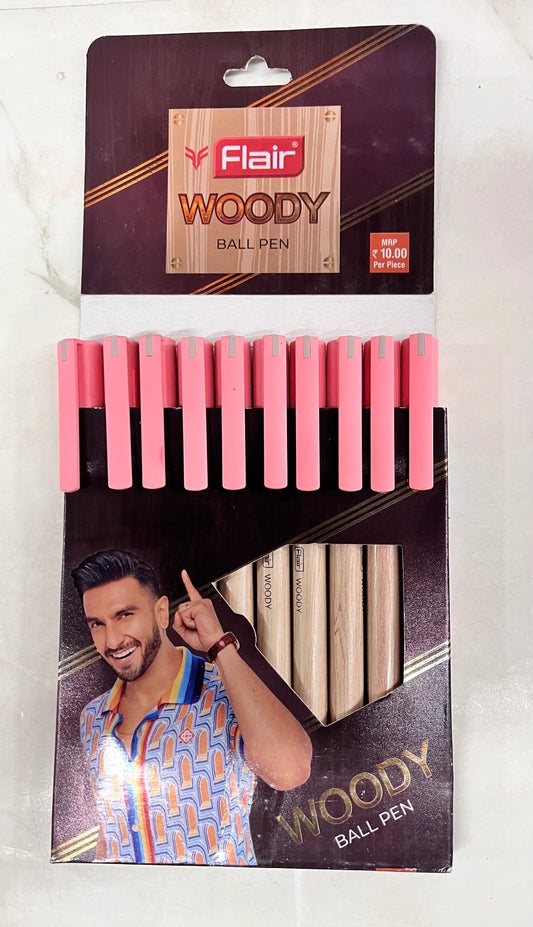 Flair Woody Ball Pen – 10 Piece Pack (Red Ink)