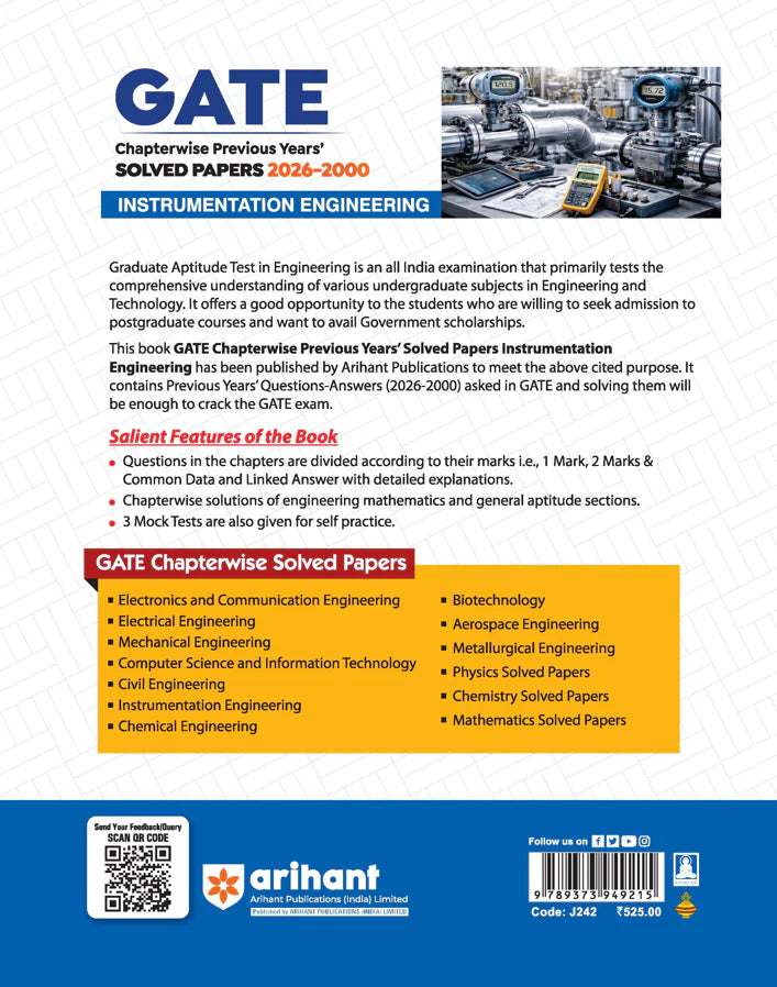 Arihant GATE Instrumentation Engineering Chapterwise Previous Years' Solved Papers (2026–2000) By Vipul Gupta & Sumit Mohanty (English Medium)