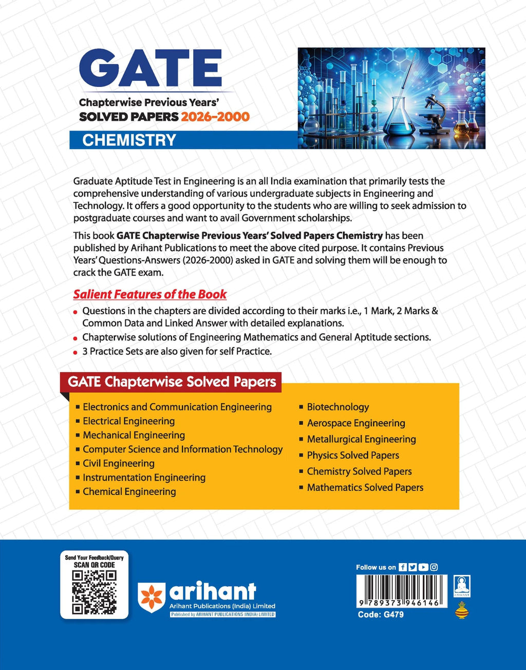 Arihant GATE Chemistry Chapterwise Previous Years' Solved Papers (2000–2026) By Dr. Sanjay Saxena & Preeti Gupta | (English Medium)