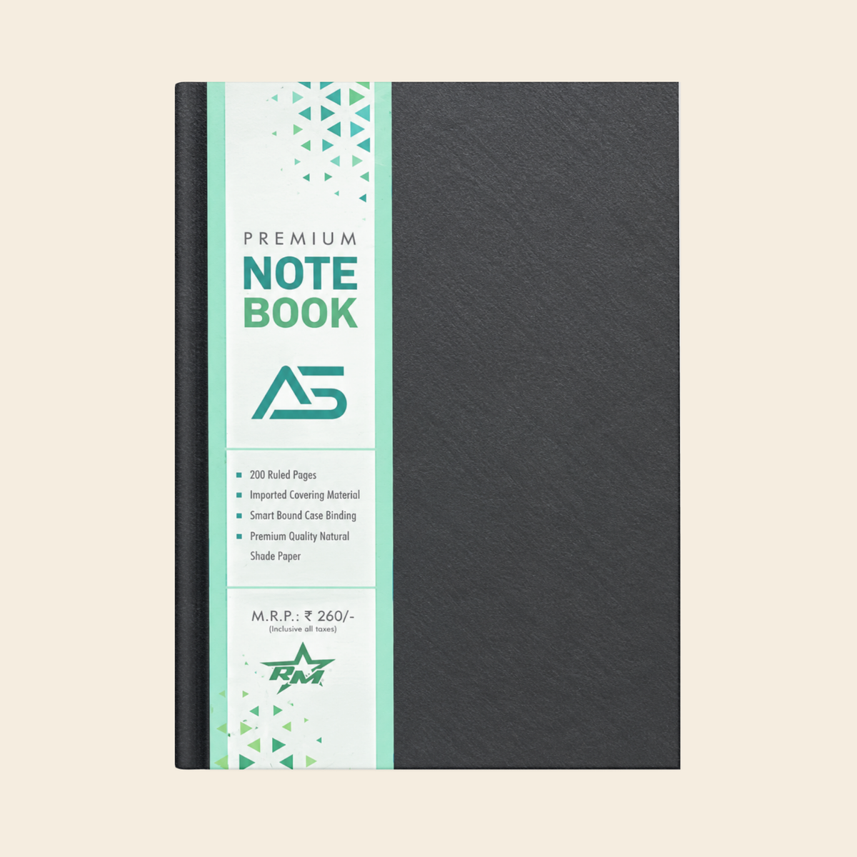 A5 Premium Hardbound Notebook – 200 Pages | Black Cover | Case Bound (Ruled)