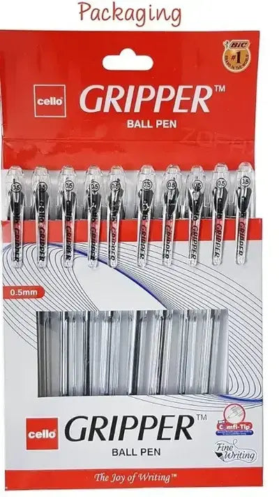 Cello Gripper Ball Pen – Pack of 10 (Black) | Smooth & Comfortable Daily Writing