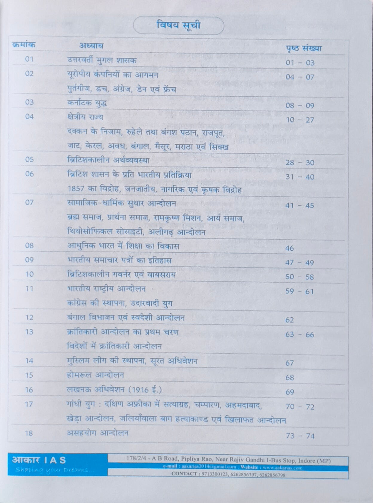 MPPSC Pre: Adhunik Bharat Ka Itihas By Aakar Publication