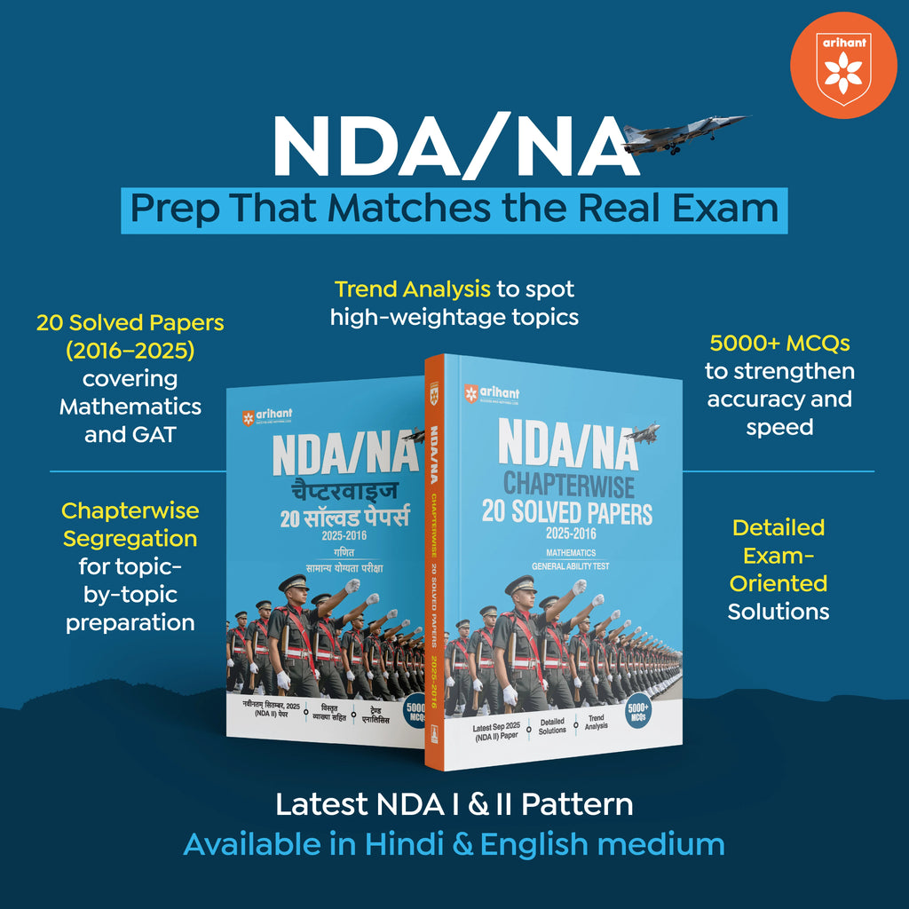 Arihant - NDA/NA 2026 Chapterwise 20 Solved Papers (2016–2025) Mathematics & GAT (5000+ MCQs) English Medium