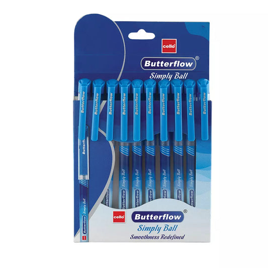 Cello Butterflow Simply Ball Pen 10 Pieces Blue | Smooth Writing Ball Pen