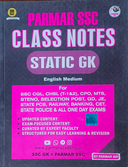 Parmar SSC Class Notes: Static GK By Parmar Sir (English Medium)