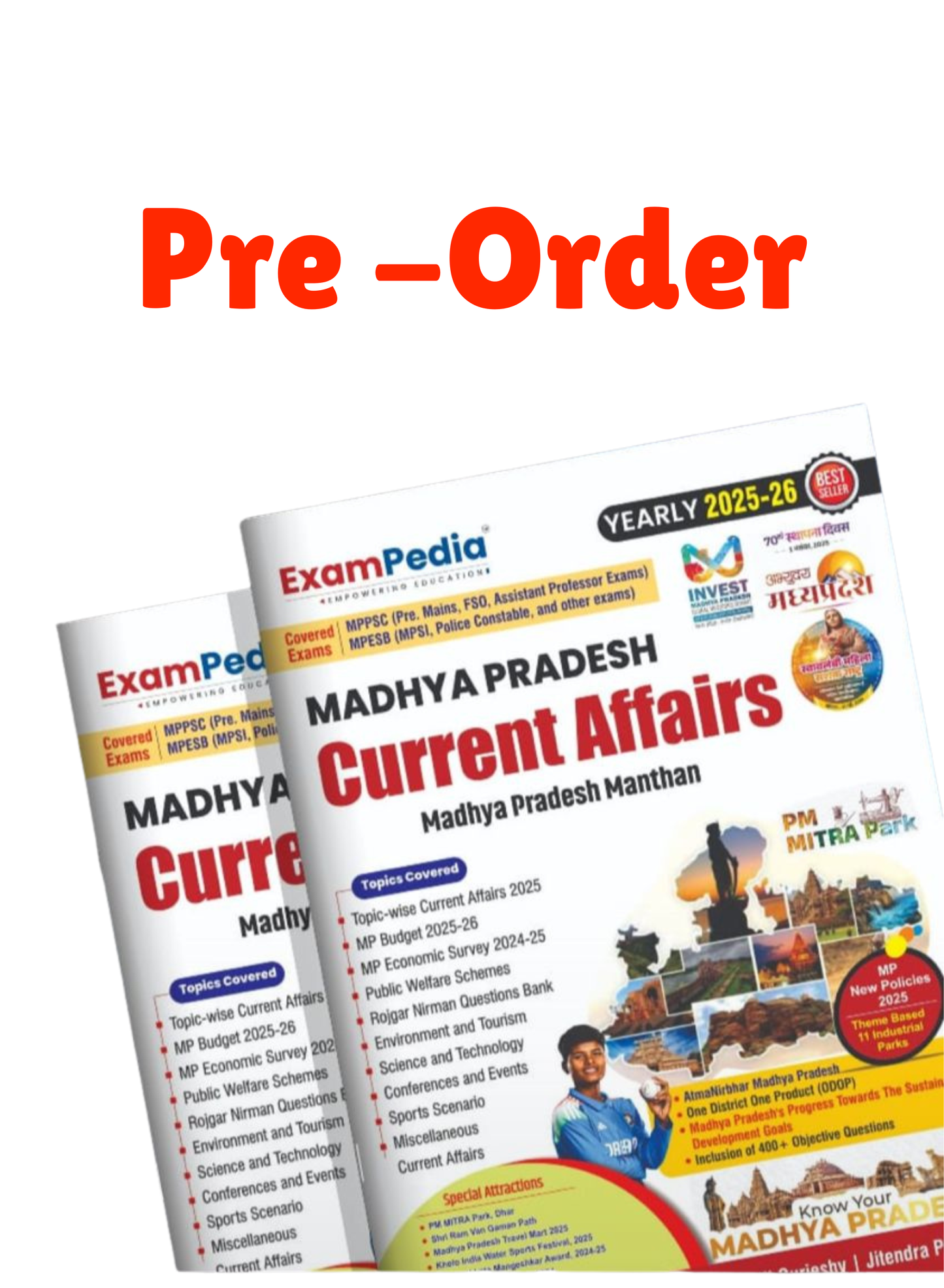 ExamPedia Madhya Pradesh Current Affairs Yearly Book 2025-26 | MPPSC, MPESB (MPSI, FSO, Assistant Professor) Exam Guide in Hindi | Comprehensive Study Material with Budget, Schemes, Sports & 350+ Objective Questions | English Edition |
