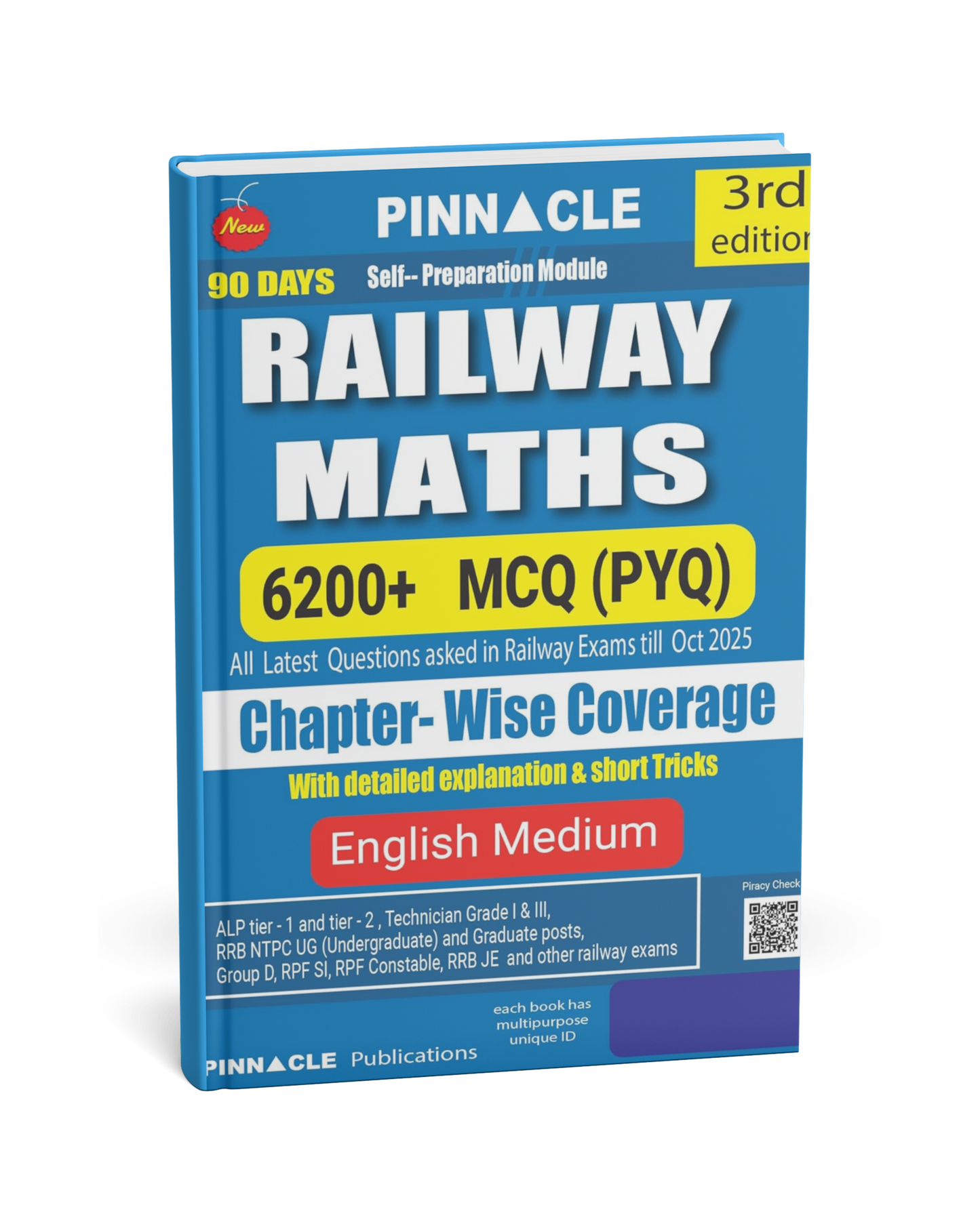 Pinnacle Railway Maths Book 2026 | 3rd Edition | 6200+ MCQs (PYQ) English Medium