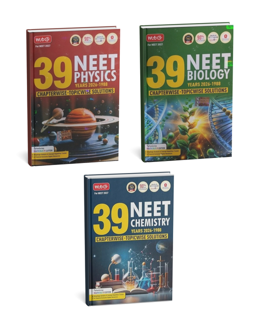 MTG 39 Years NEET Complete Combo Set (Physics, Chemistry & Biology) Chapterwise-Topicwise Solutions 2026-1988 | NEET 2027 (English Medium)