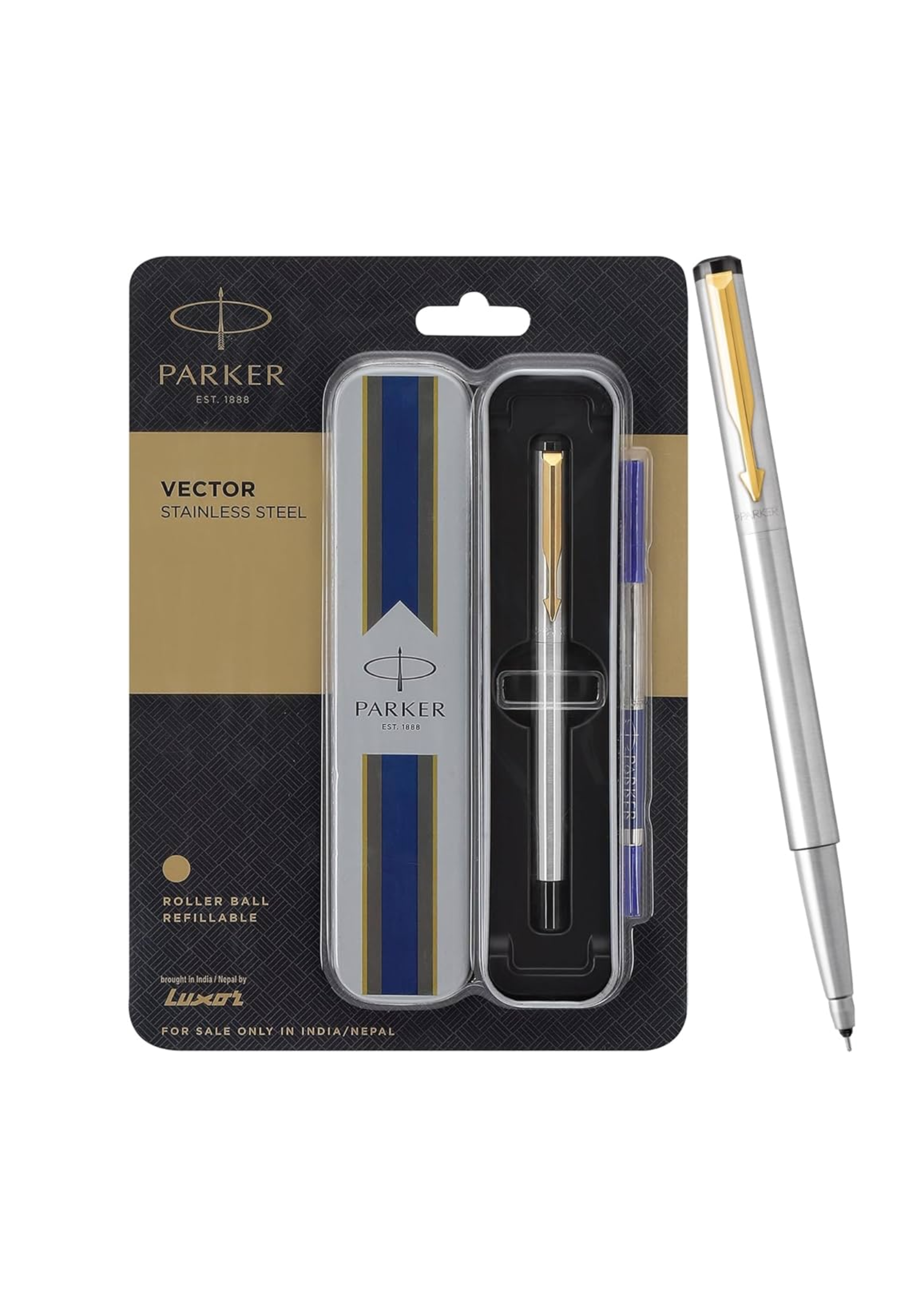 Parker Vector Stainless Steel Roller Ball Pen – Premium Smooth Writing Pen