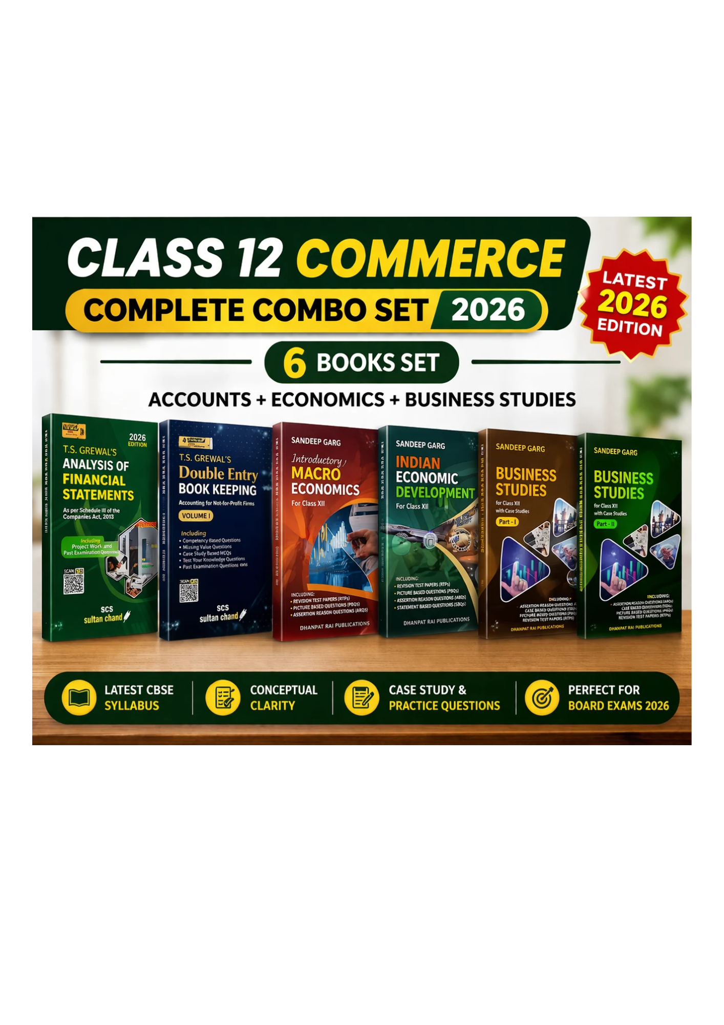 Class 12 Commerce Complete Combo Set 2026 | TS Grewal Accounts + Sandeep Garg Economics + Business Studies (6 Books Set)