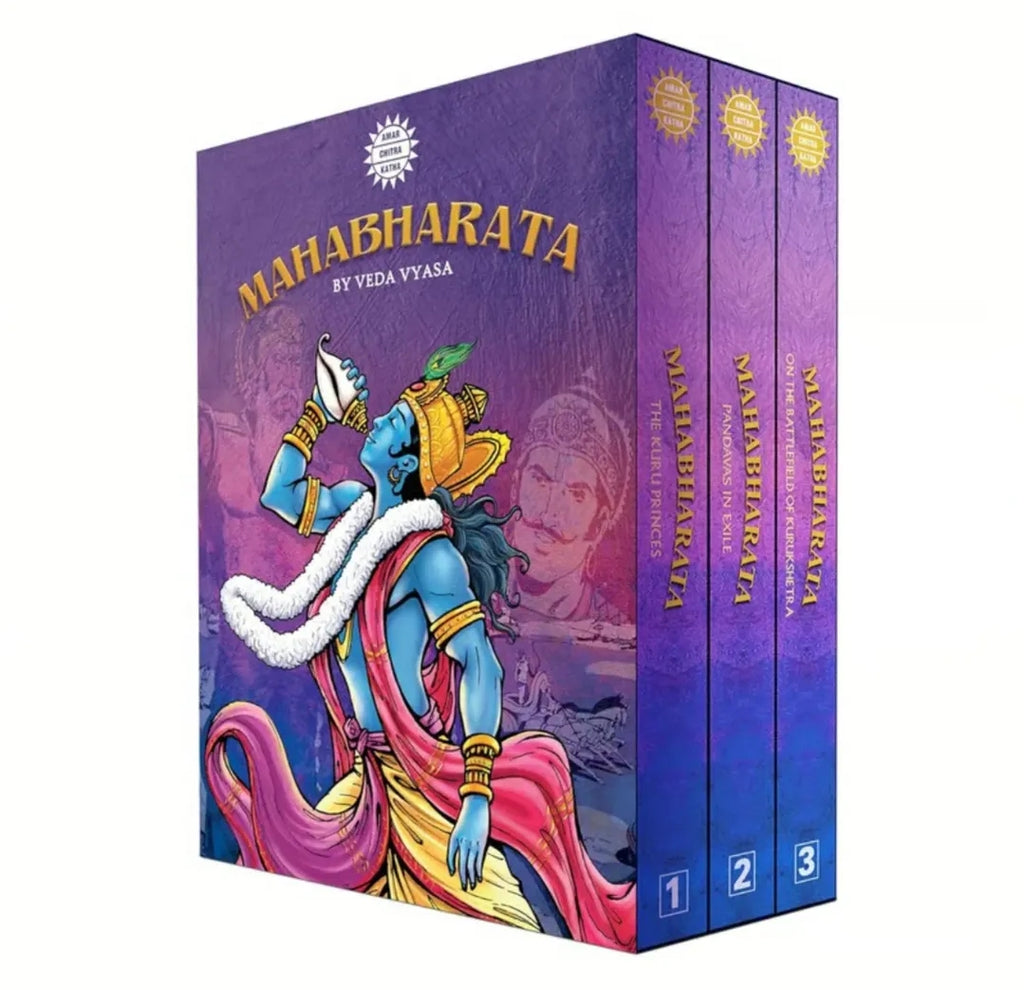 Mahabharata Box Set (3 Volumes) by Veda Vyasa | Amar Chitra Katha Epic Collection ( Hard-Cover)