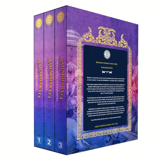 Mahabharata Box Set (3 Volumes) by Veda Vyasa | Amar Chitra Katha Epic Collection ( Hard-Cover)