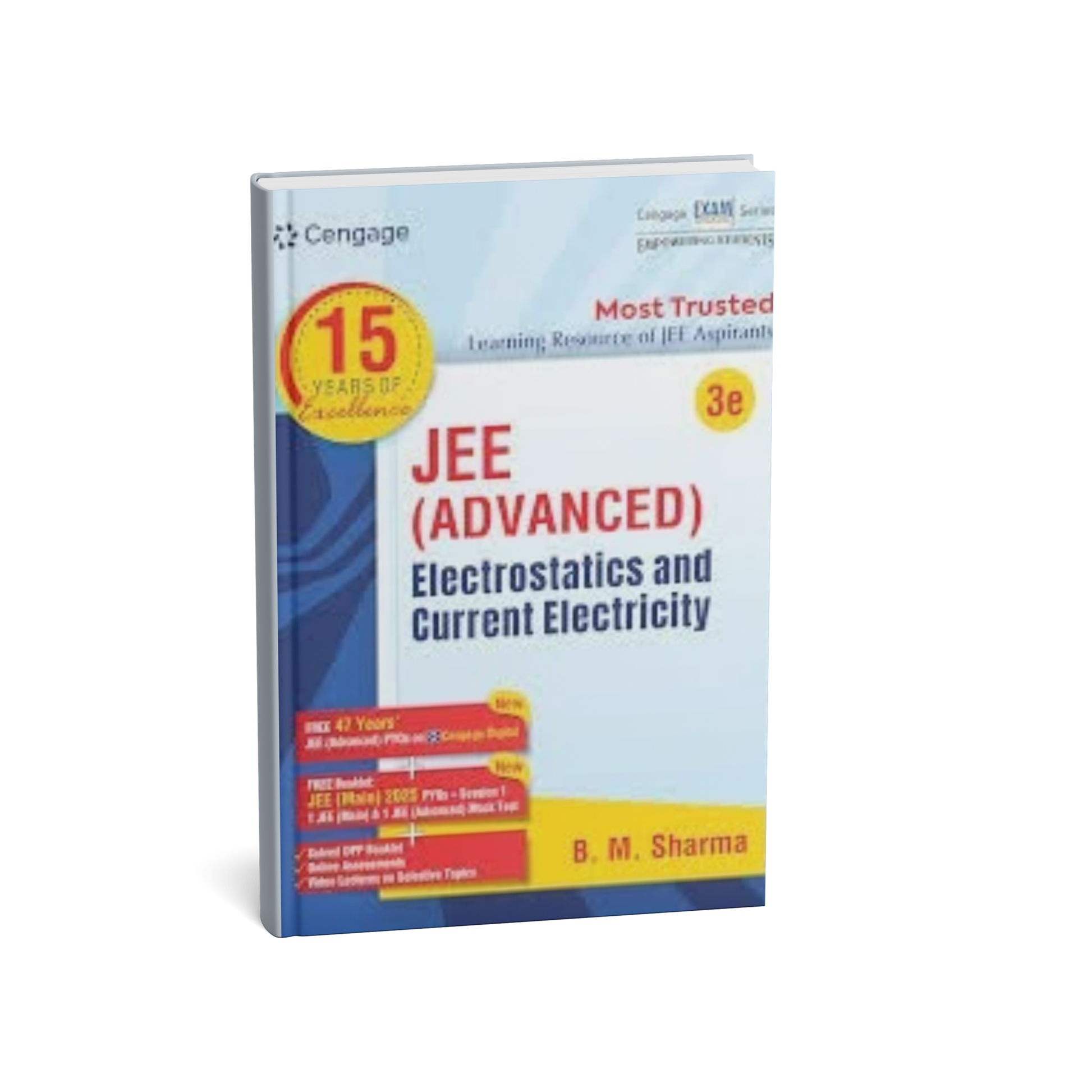 Book titled 'JEE Advanced Electrostatics and Current Electricity' by B.M. Sharma on a white background