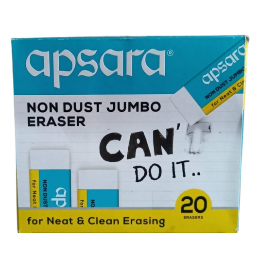 Apsara Non Dust Jumbo Eraser (Pack of 20 Pieces) | Extra Large & Clean Erasing