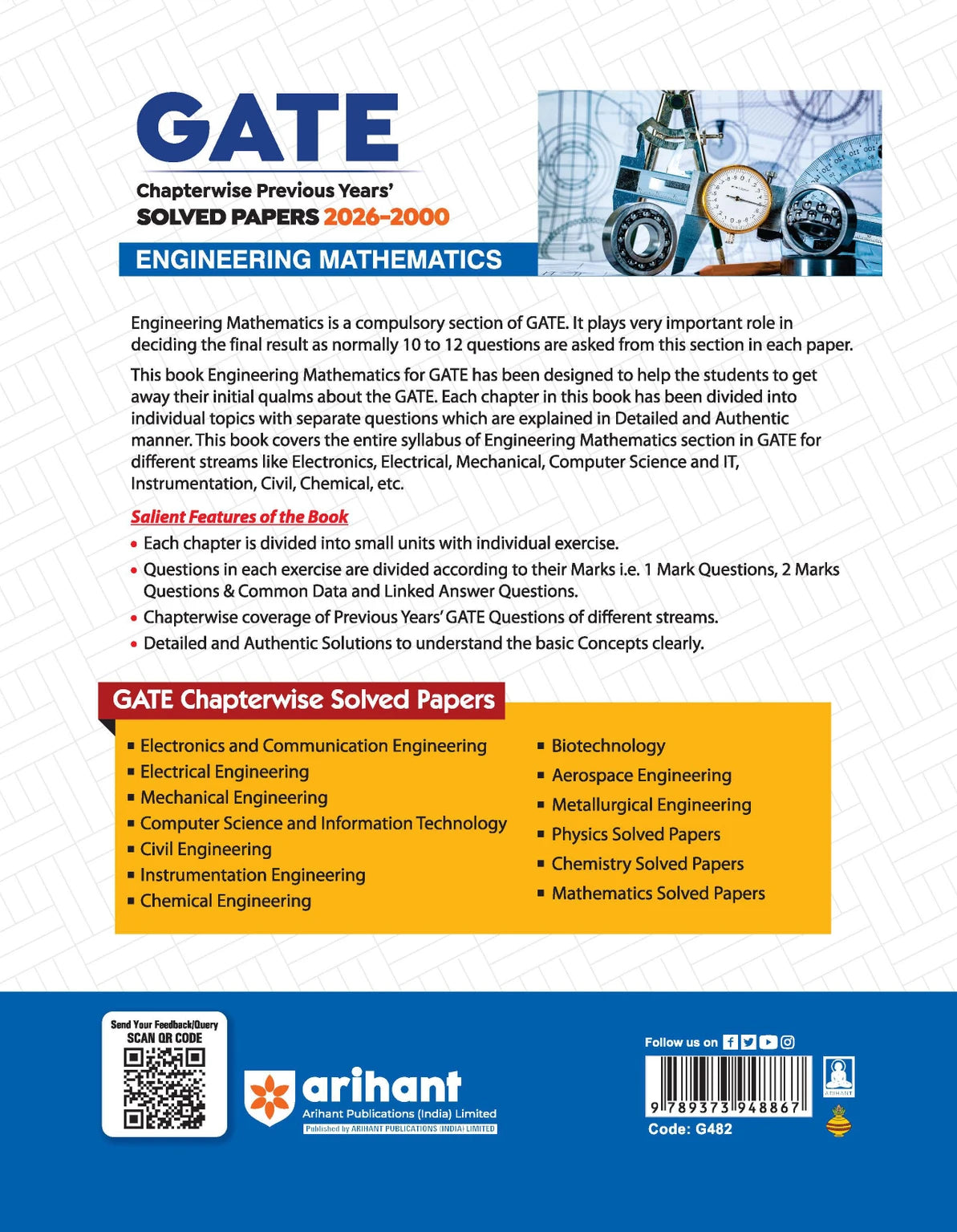 Arihant GATE Engineering Mathematics Chapterwise Previous Years' Solved Papers (2000–2026) By Abhinav Goel & Suraj Singh | (English Medium)