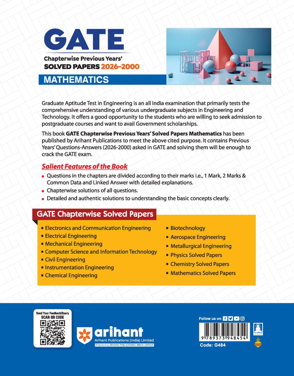Arihant GATE Mathematics Chapterwise Previous Years' Solved Papers (2000–2026) By Suraj Singh | (English Medium)