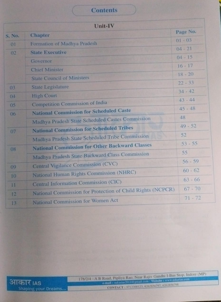 Aakar IAS MPPSC (Pre-Cum-Mains) Paper-2, Part-1, Unit-4,5 Indian Polity [English Medium]