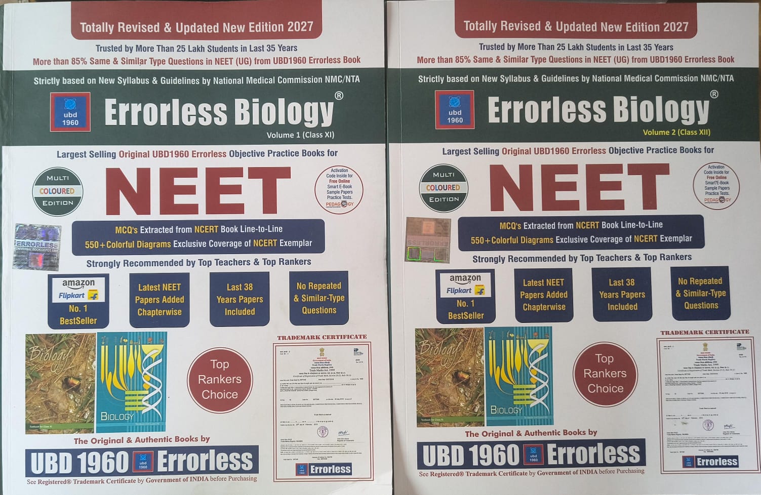 Errorless Biology Vol. 1 & 2 for Class 11 & 12 NEET Preparation Edition 2027 (English Medium)