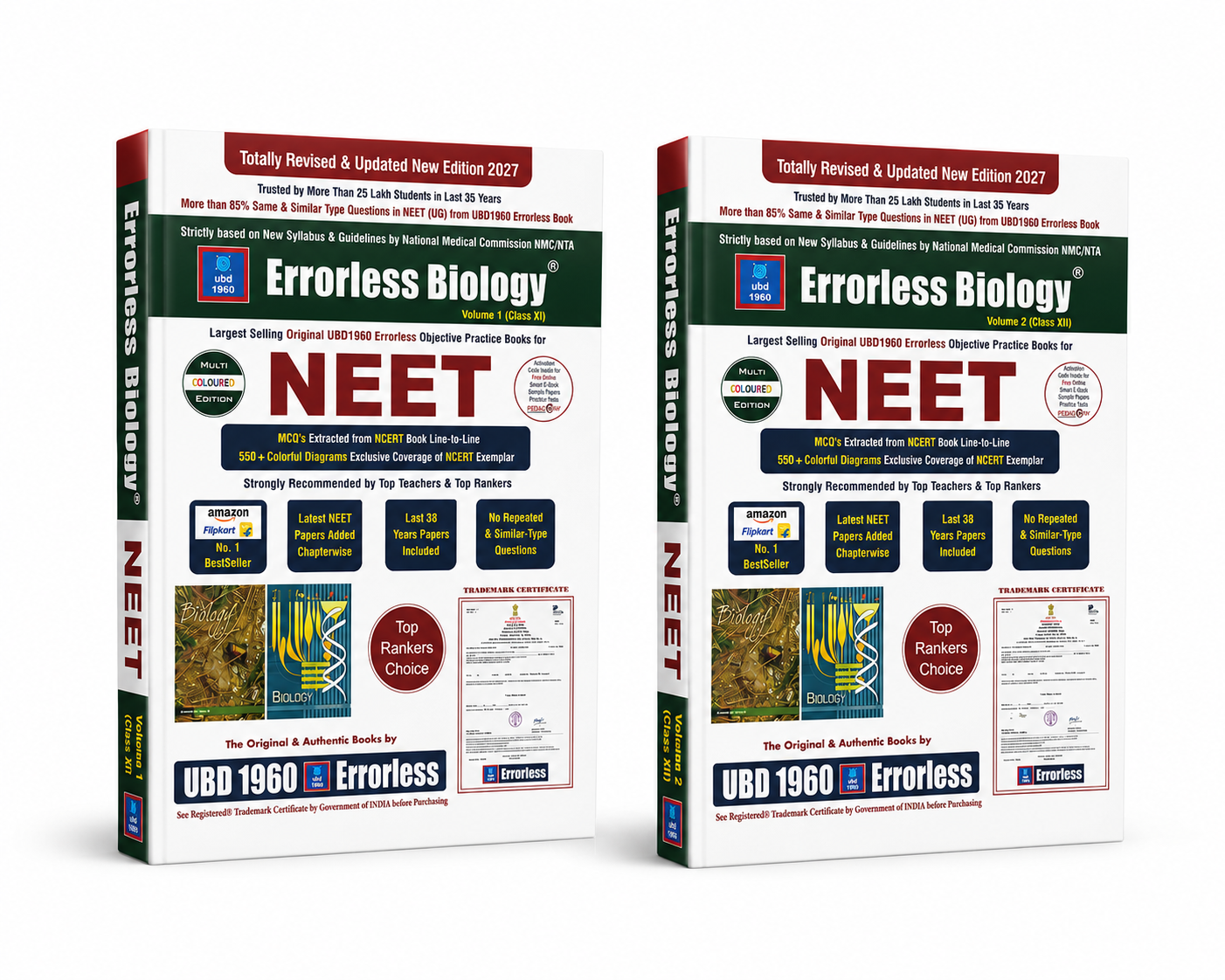 Errorless Biology Vol. 1 & 2 for Class 11 & 12 NEET Preparation Edition 2027 (English Medium)